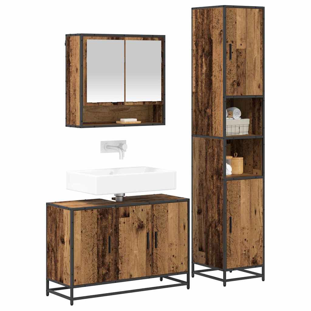 Bathroom Furniture Set with Door 3 pcs Old Wood Engineered Wood