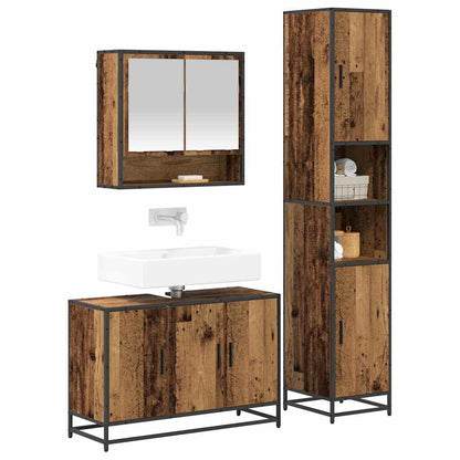 Bathroom Furniture Set with Door 3 pcs Old Wood Engineered Wood