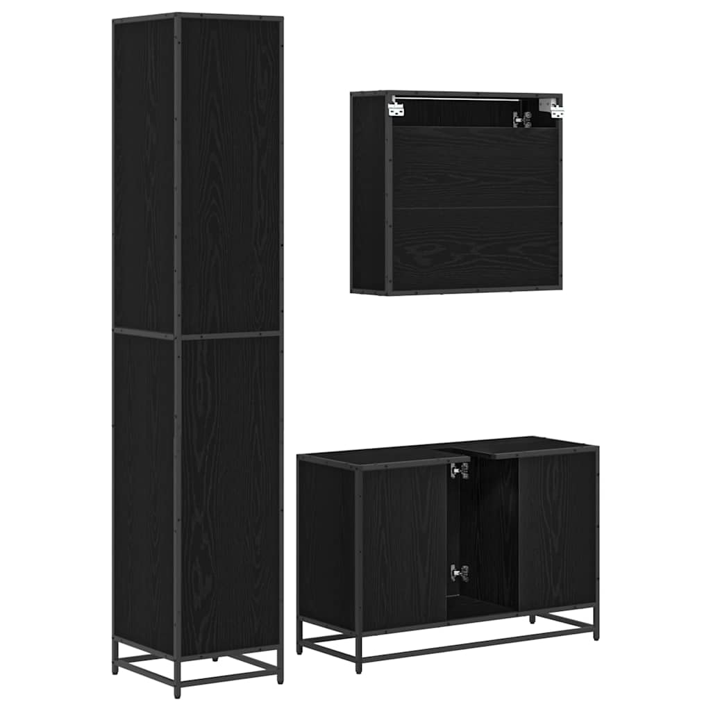 Bathroom Furniture Set 3 pcs Black Oak Engineered Wood