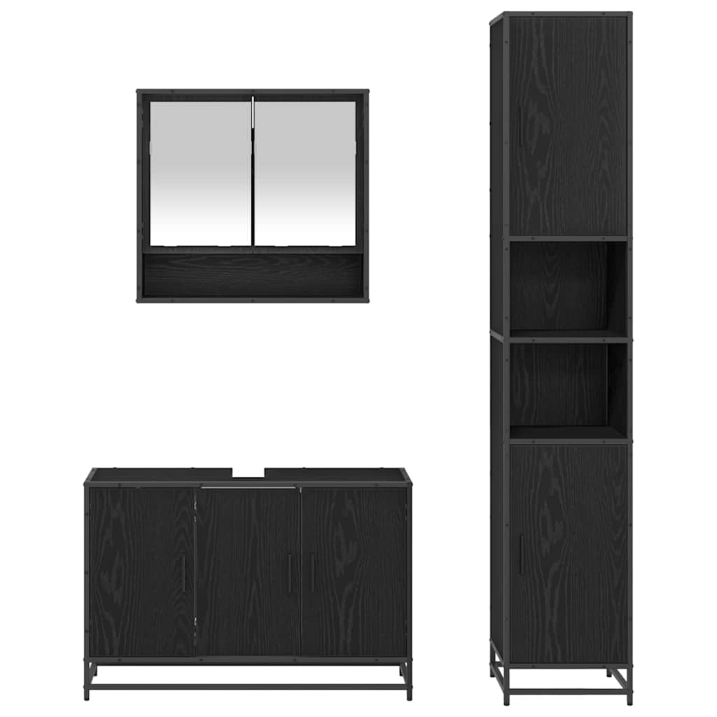 Bathroom Furniture Set 3 pcs Black Oak Engineered Wood