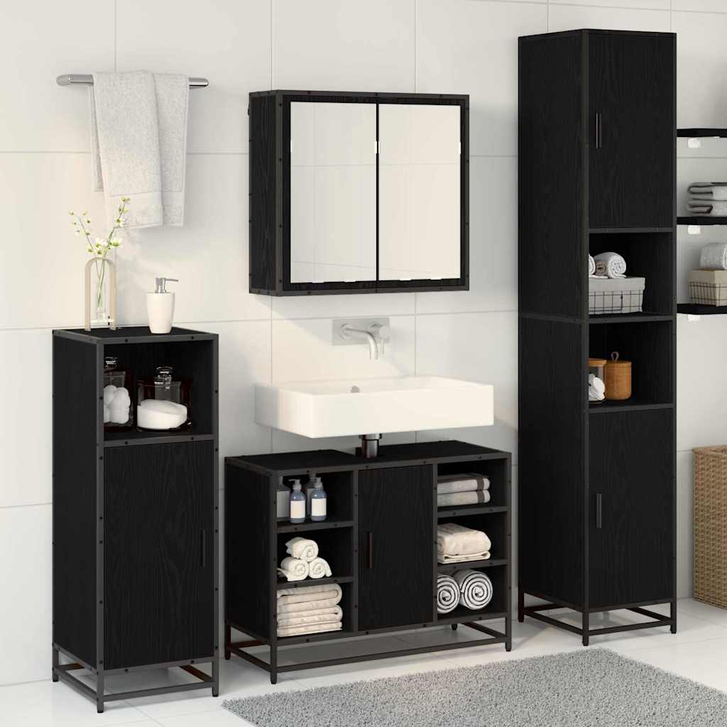 Bathroom Furniture Set 4 pcs Black oak 80 x 33 x 60 cm