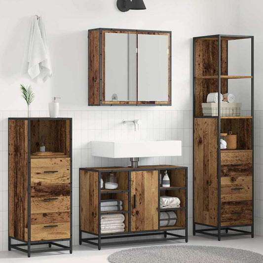Bathroom Furniture Set with Door 4 pcs Old Wood Engineered Wood