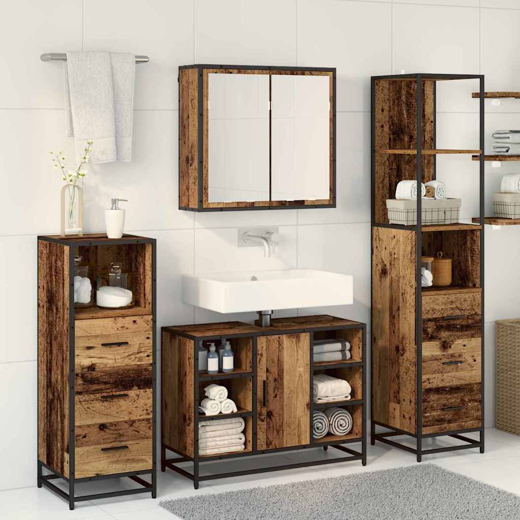 Bathroom Furniture Set with Door 4 pcs Old Wood Engineered Wood