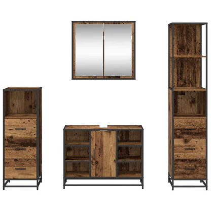 Bathroom Furniture Set with Door 4 pcs Old Wood Engineered Wood