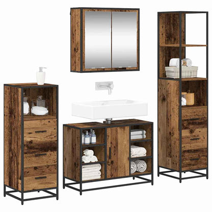 Bathroom Furniture Set with Door 4 pcs Old Wood Engineered Wood