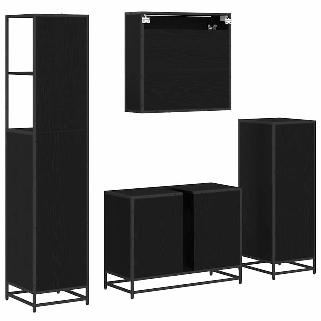 Bathroom Furniture Set 4 pcs Black Oak Engineered Wood