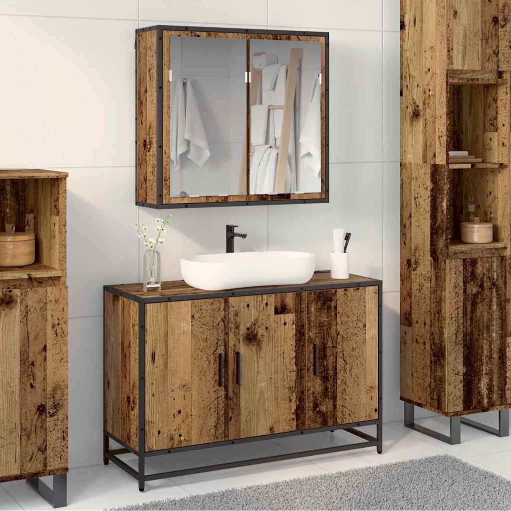 Bathroom Furniture Set with Door 2 pcs Old Wood Engineered Wood