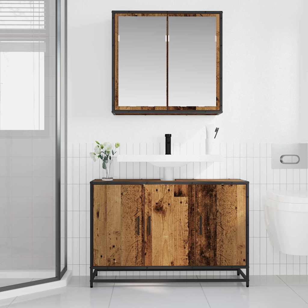 Bathroom Furniture Set with Door 2 pcs Old Wood Engineered Wood