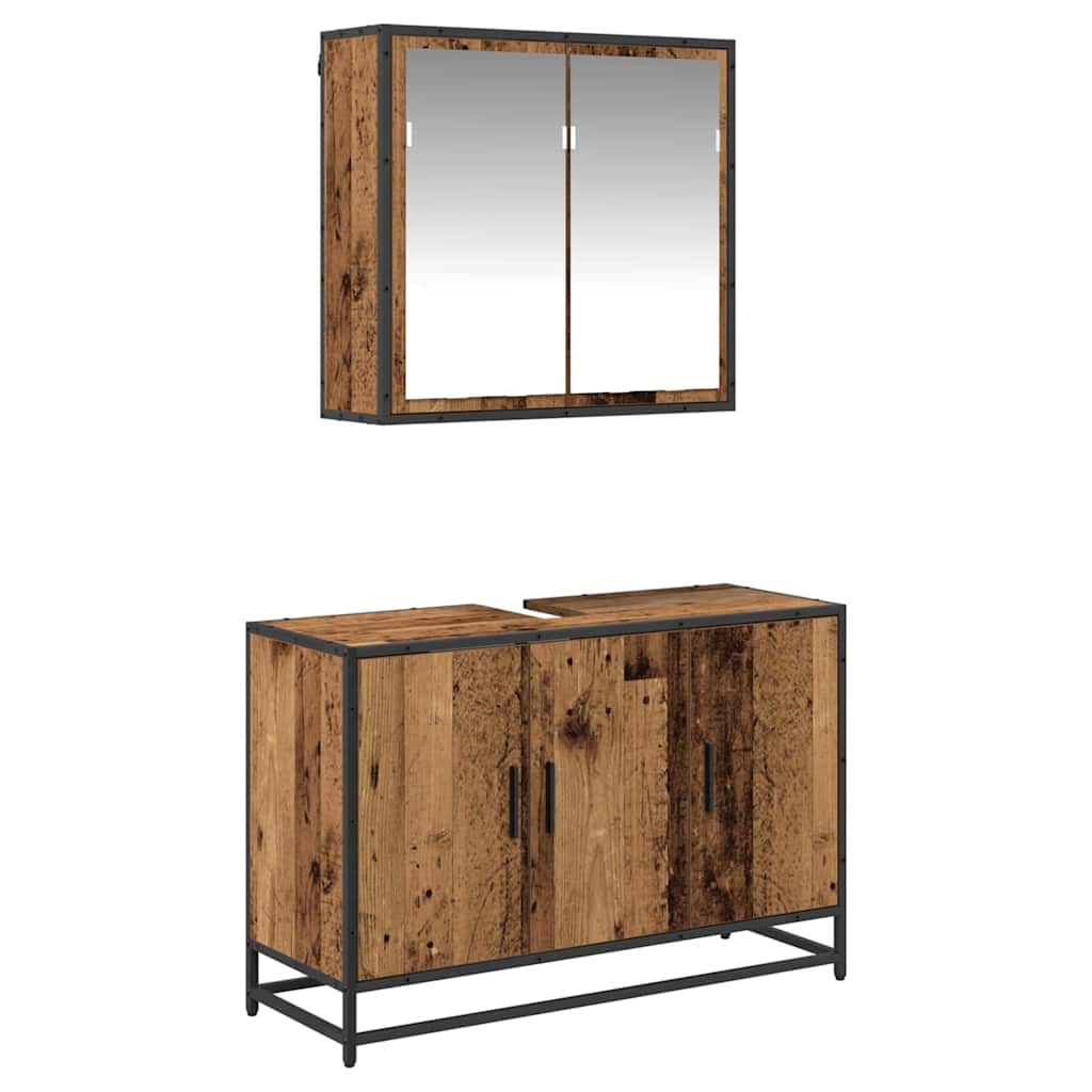 Bathroom Furniture Set with Door 2 pcs Old Wood Engineered Wood