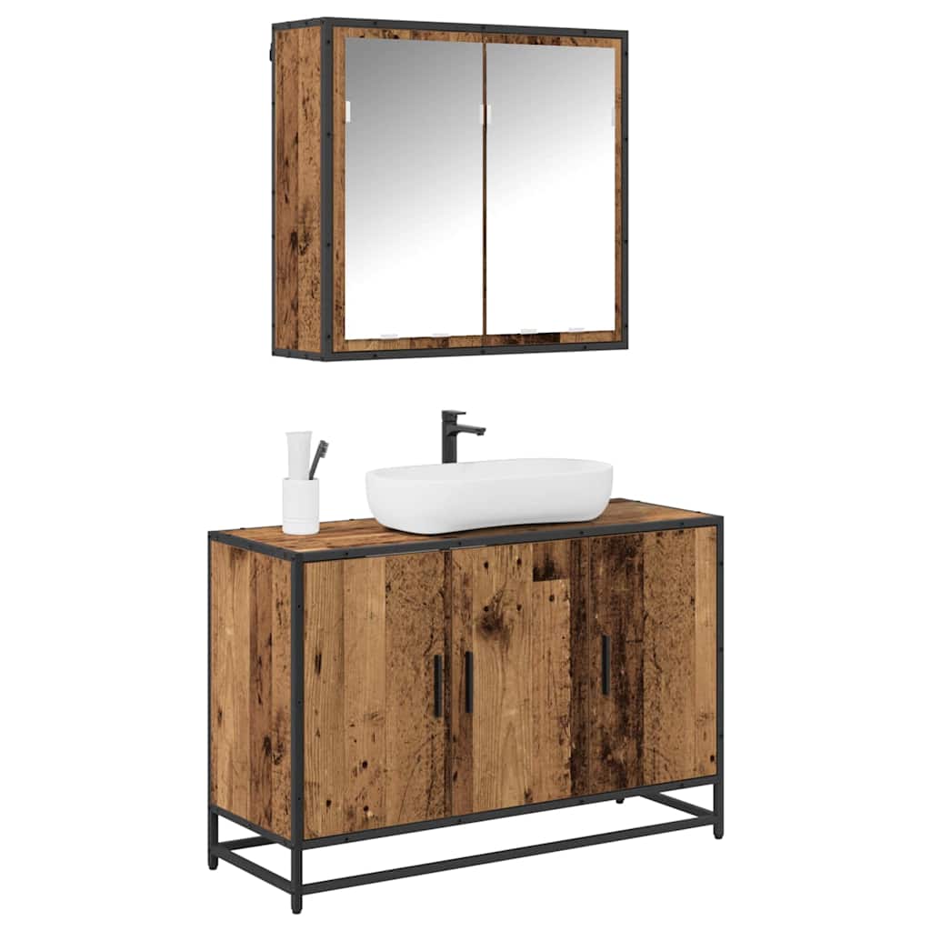 Bathroom Furniture Set with Door 2 pcs Old Wood Engineered Wood