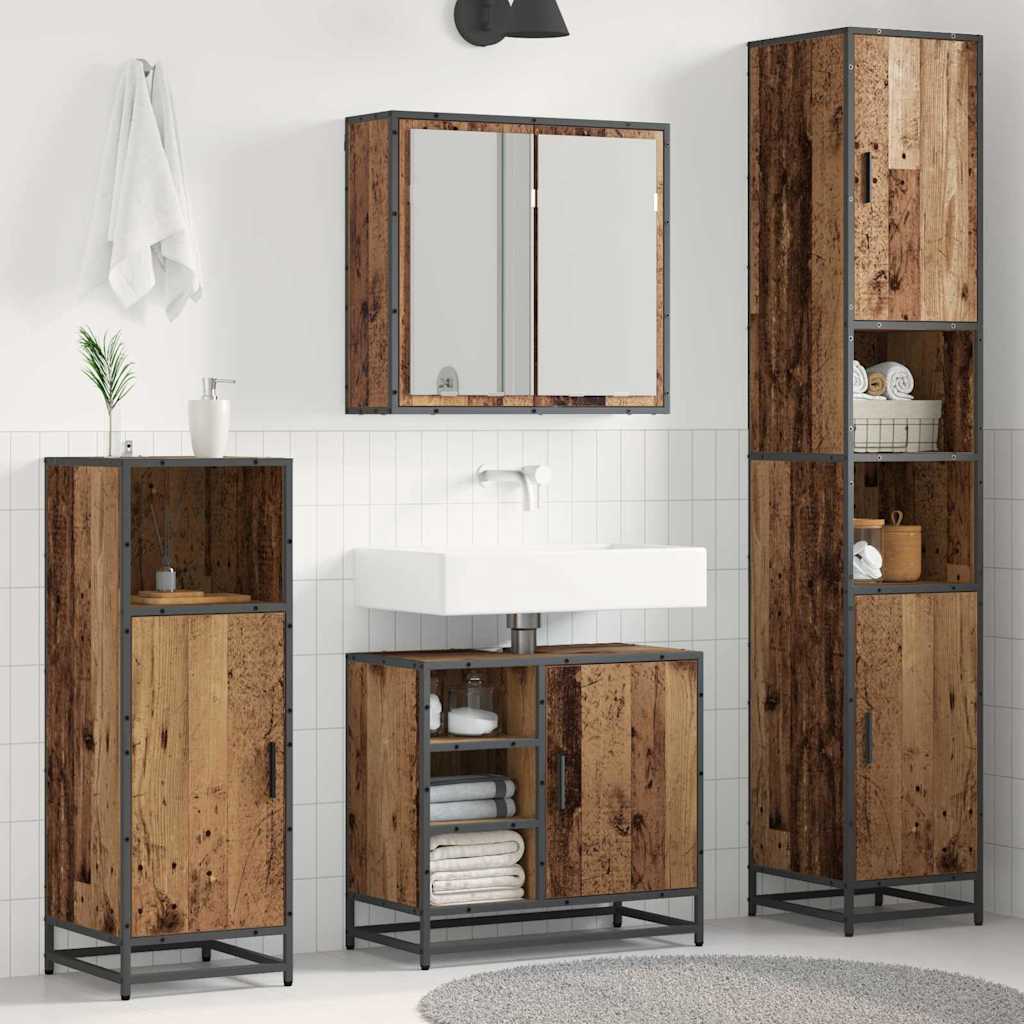 Bathroom Furniture Set with Door 3 pcs Old Wood Engineered Wood