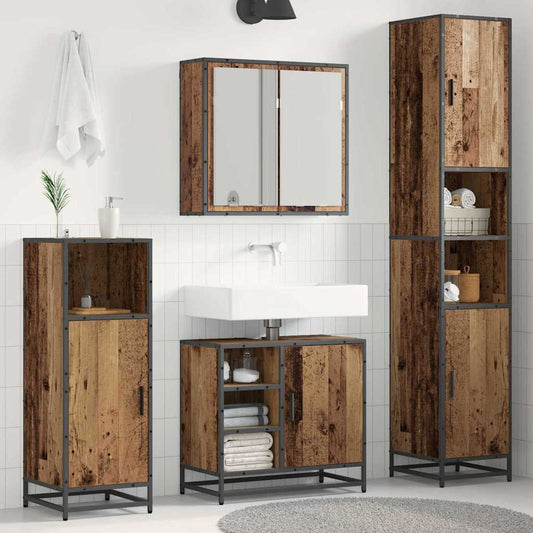 Bathroom Furniture Set with Door 3 pcs Old Wood Engineered Wood