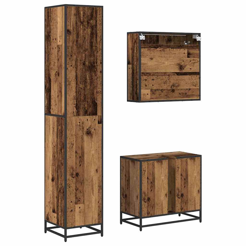 Bathroom Furniture Set with Door 3 pcs Old Wood Engineered Wood