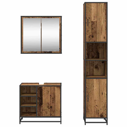 Bathroom Furniture Set with Door 3 pcs Old Wood Engineered Wood