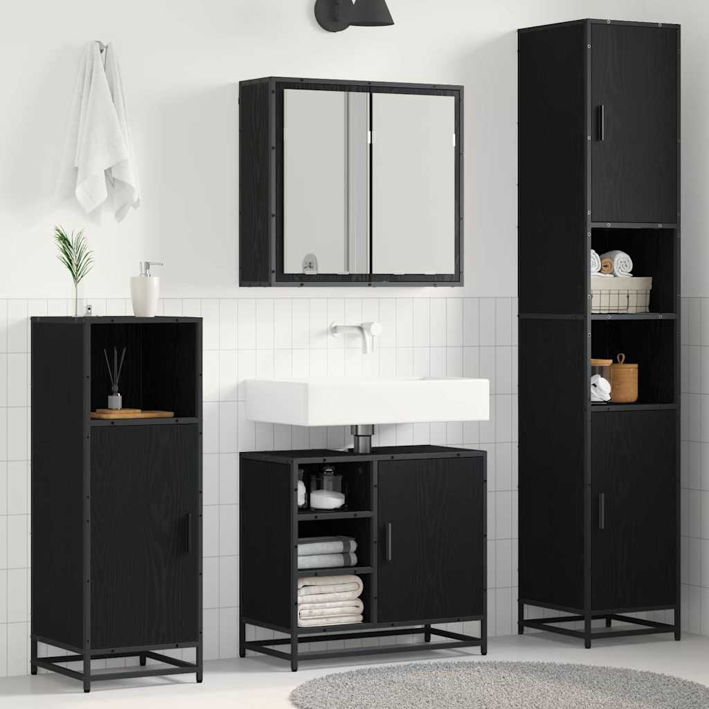 Bathroom Furniture Set 3 pcs Black Oak Engineered Wood