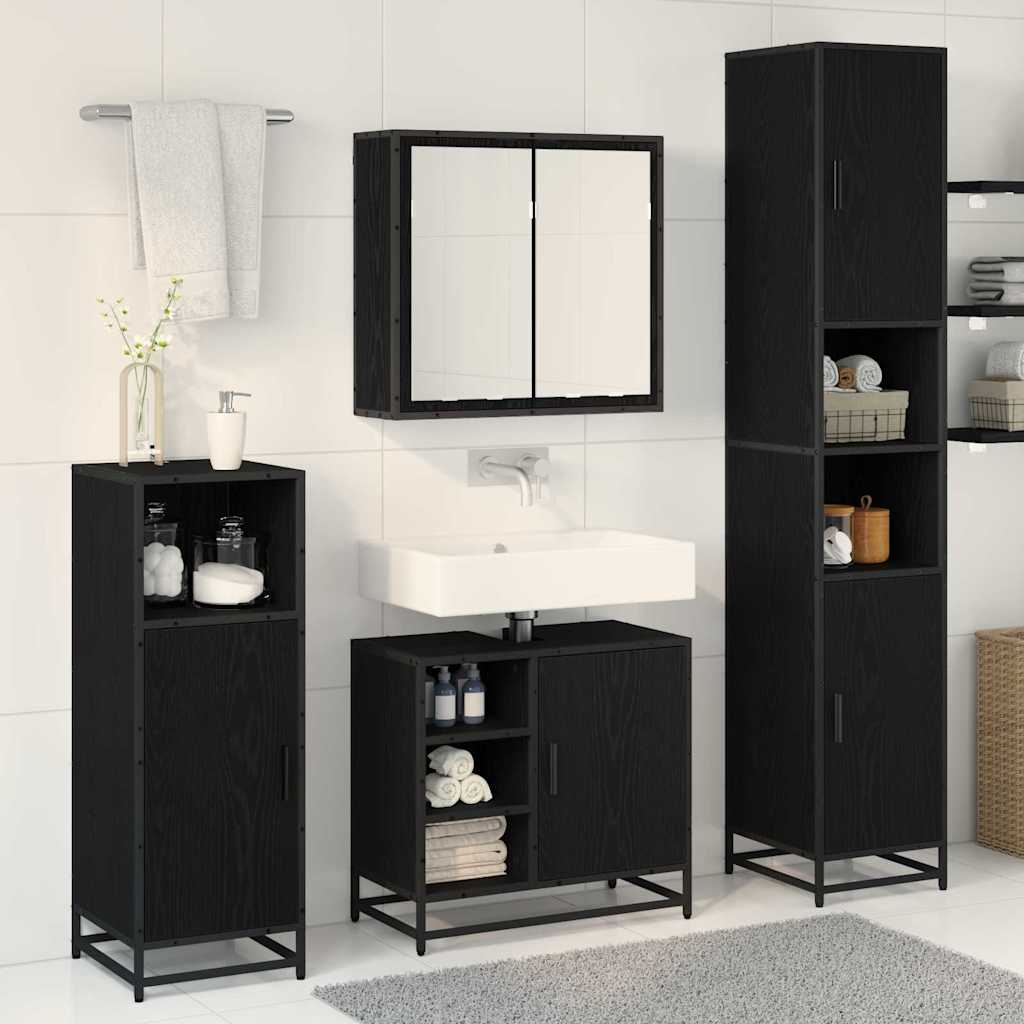 Bathroom Furniture Set 3 pcs Black Oak Engineered Wood