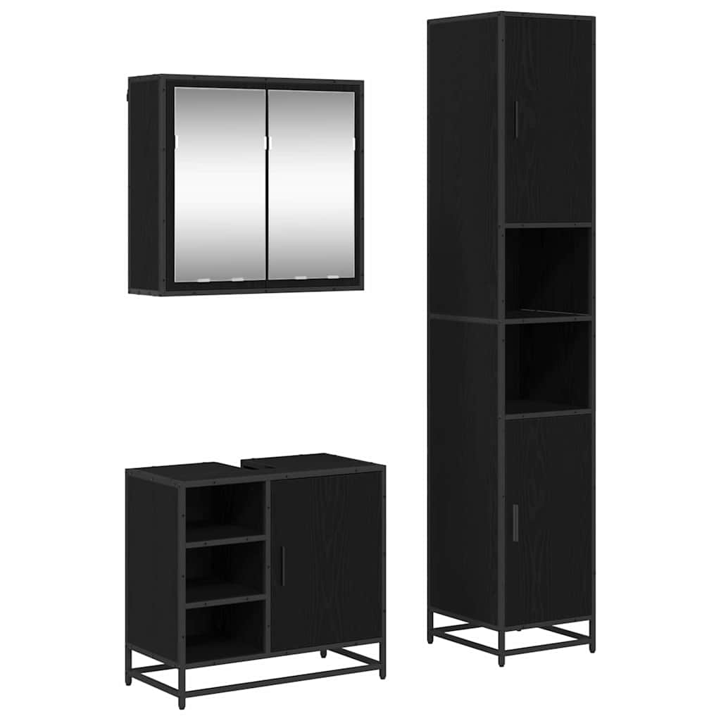 Bathroom Furniture Set 3 pcs Black Oak Engineered Wood