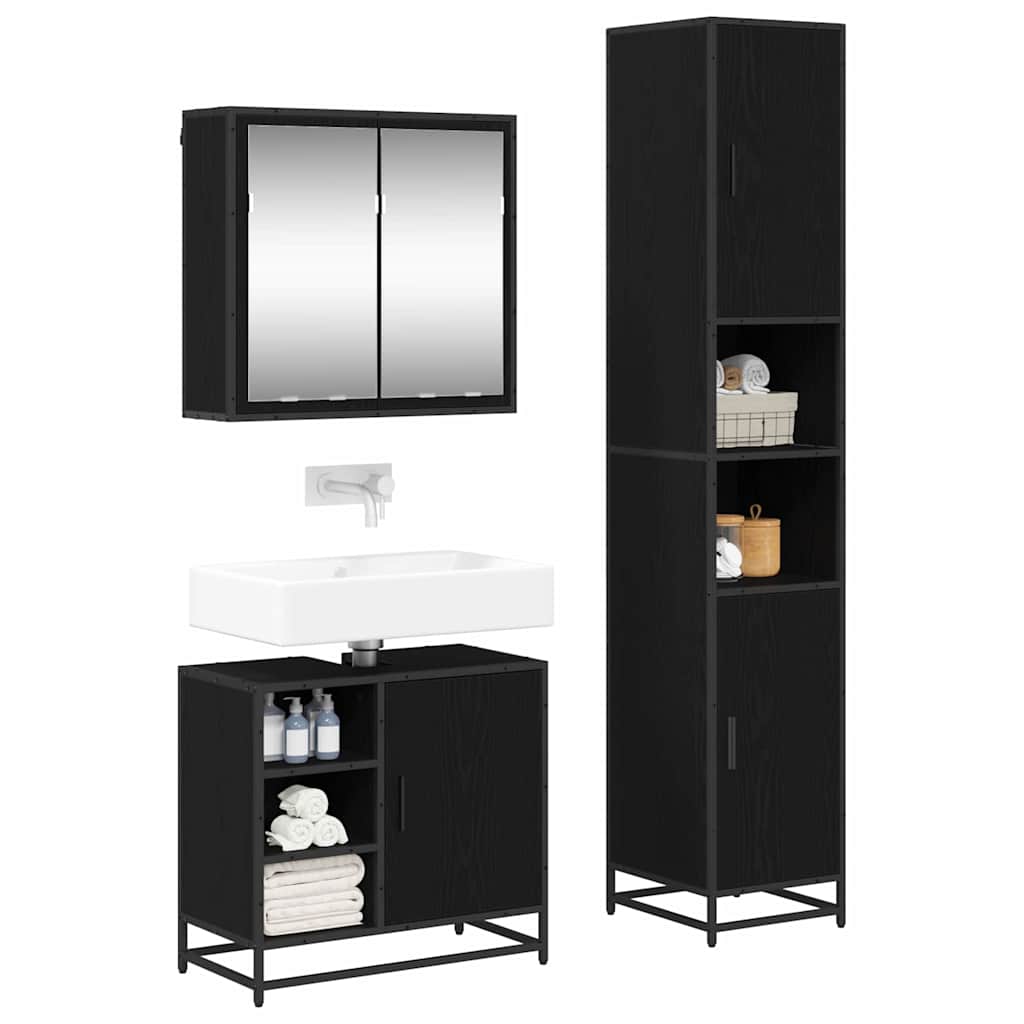 Bathroom Furniture Set 3 pcs Black Oak Engineered Wood