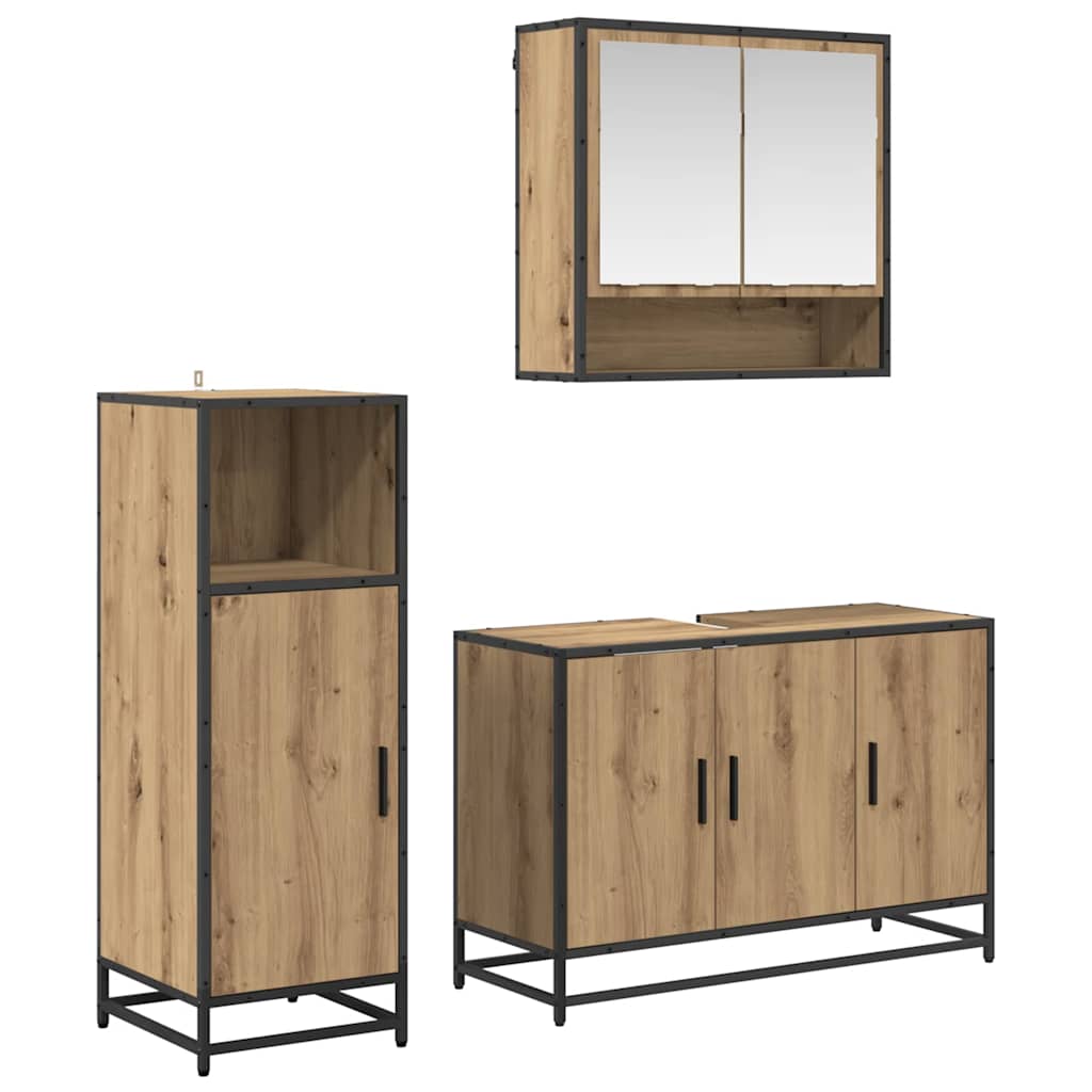 Bathroom Furniture Set with Shelf with Door 3 pcs Artisan oak