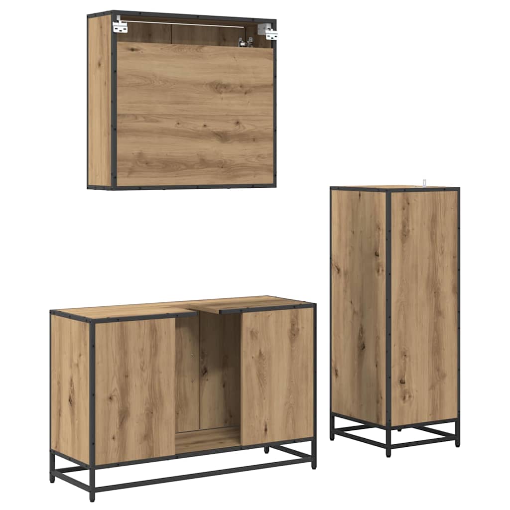 Bathroom Furniture Set with Shelf with Door 3 pcs Artisan oak