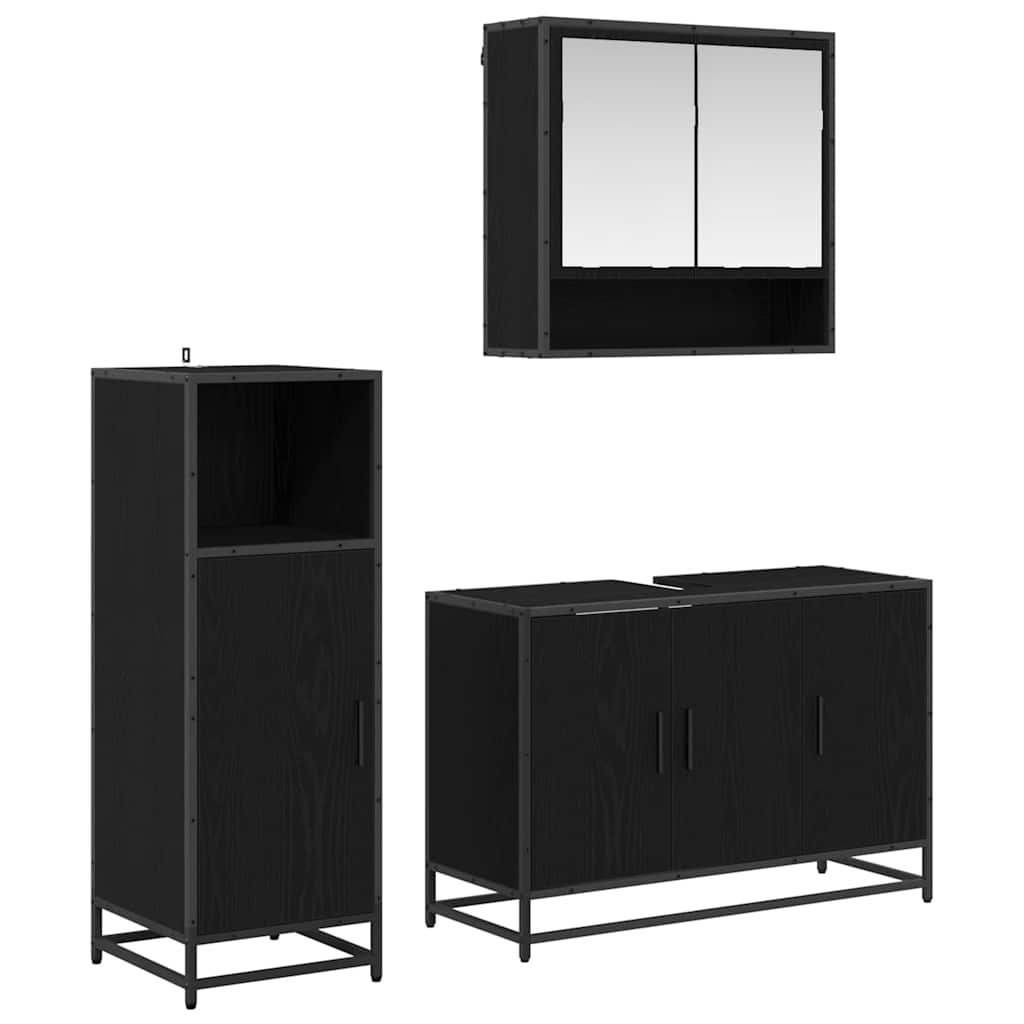Bathroom Furniture Set with Shelf Wall-mounted 3 pcs Black oak