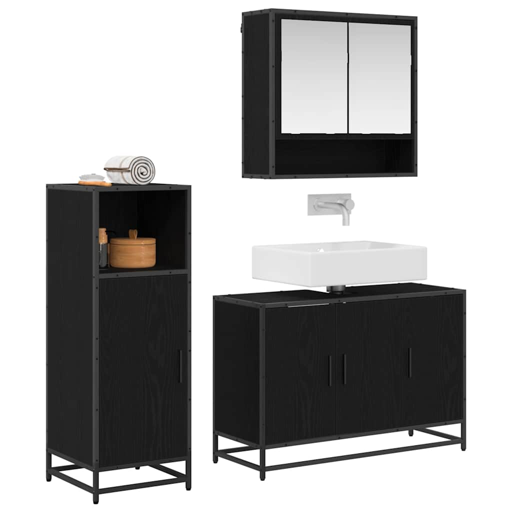 Bathroom Furniture Set with Shelf Wall-mounted 3 pcs Black oak