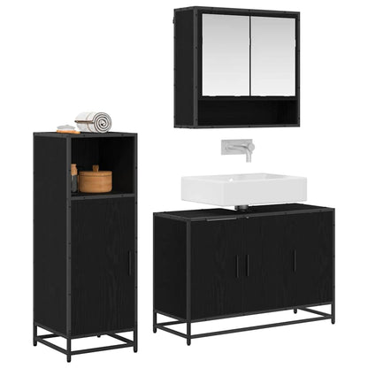 Bathroom Furniture Set with Shelf Wall-mounted 3 pcs Black oak