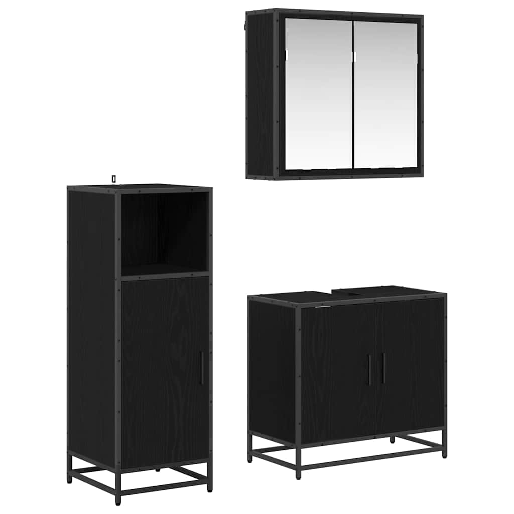 Bathroom Furniture Set 3 pcs Black oak Engineered wood