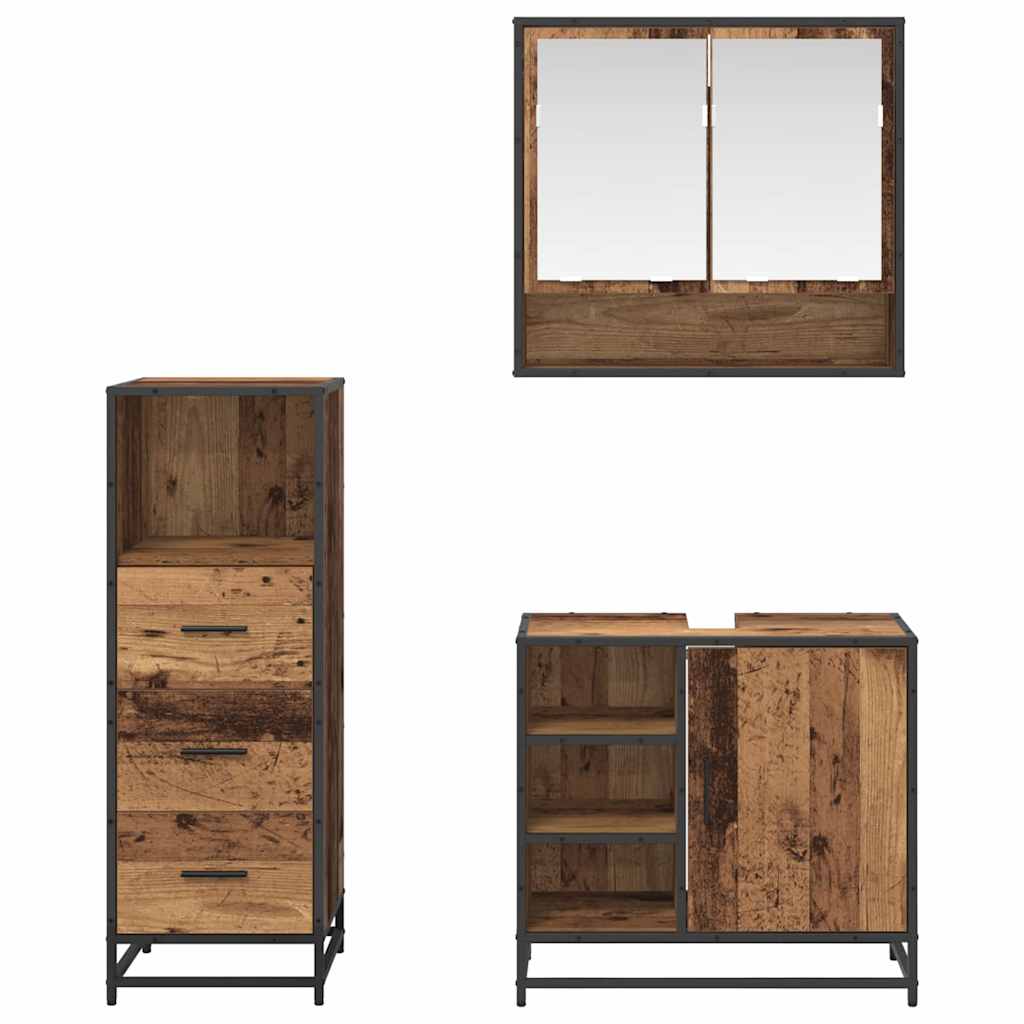 Bathroom Furniture Set with Door 3 pcs Old Wood Engineered Wood