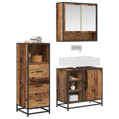 Bathroom Furniture Set with Door 3 pcs Old Wood Engineered Wood