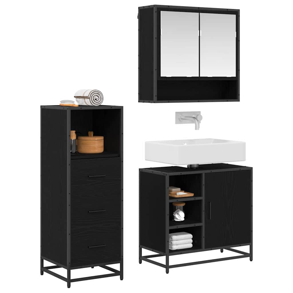 Bathroom Furniture Set 3 pcs Black Oak Engineered Wood