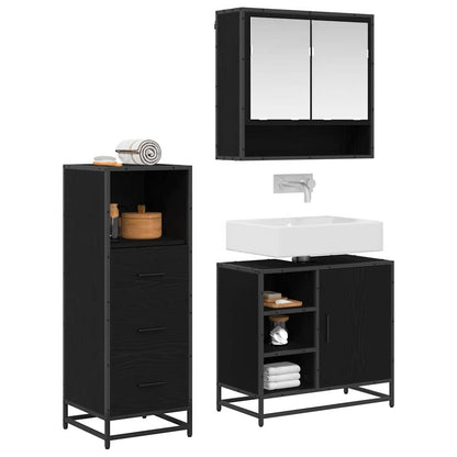 Bathroom Furniture Set 3 pcs Black Oak Engineered Wood