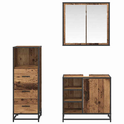 Bathroom Furniture Set with Door 3 pcs Old Wood Engineered Wood