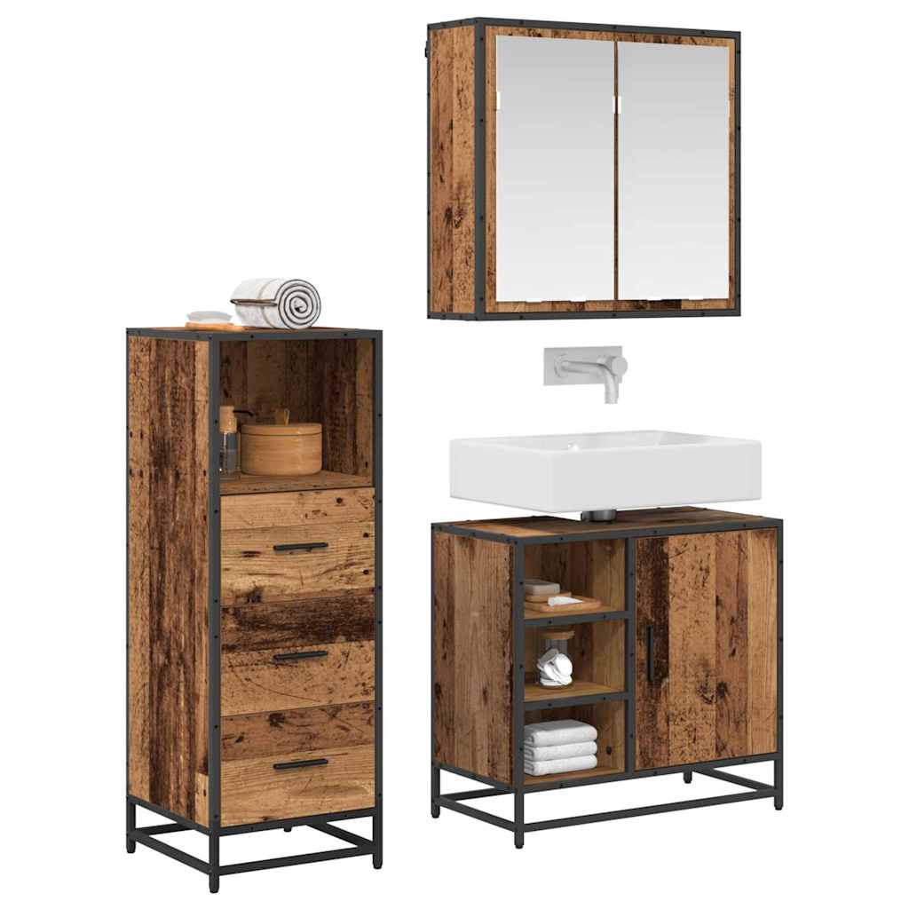 Bathroom Furniture Set with Door 3 pcs Old Wood Engineered Wood