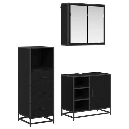 Bathroom Furniture Set 3 pcs Black Oak Engineered Wood