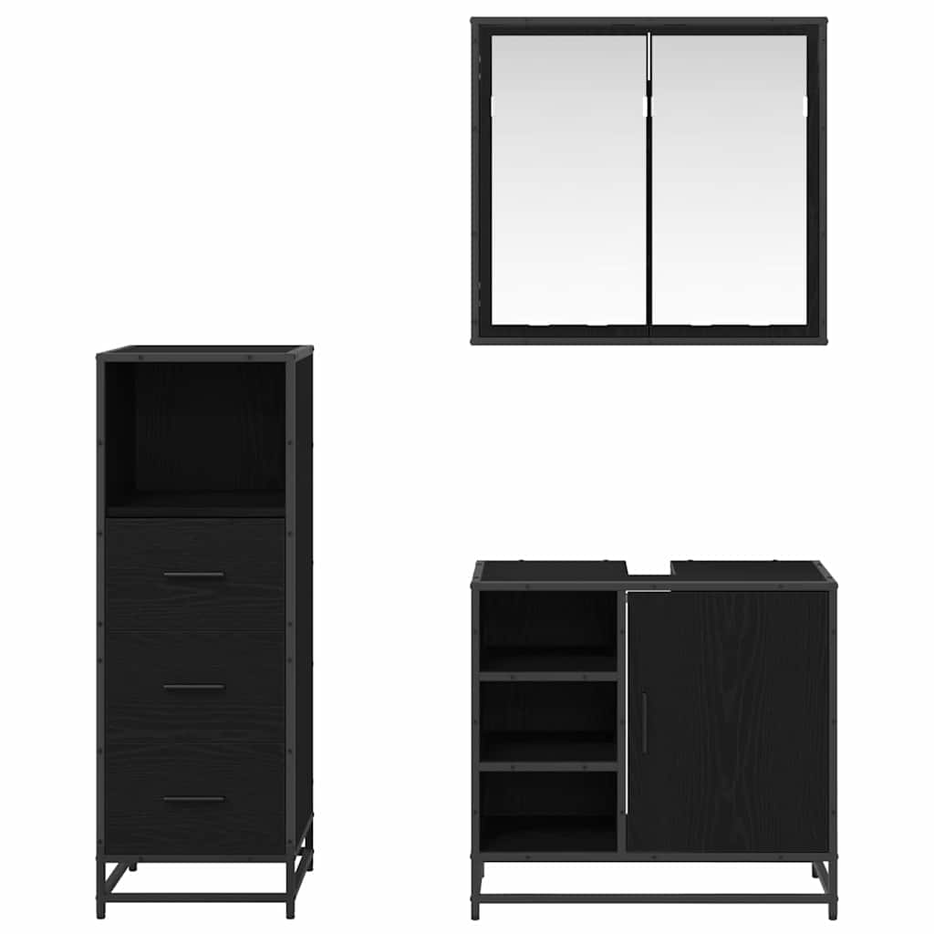 Bathroom Furniture Set 3 pcs Black Oak Engineered Wood