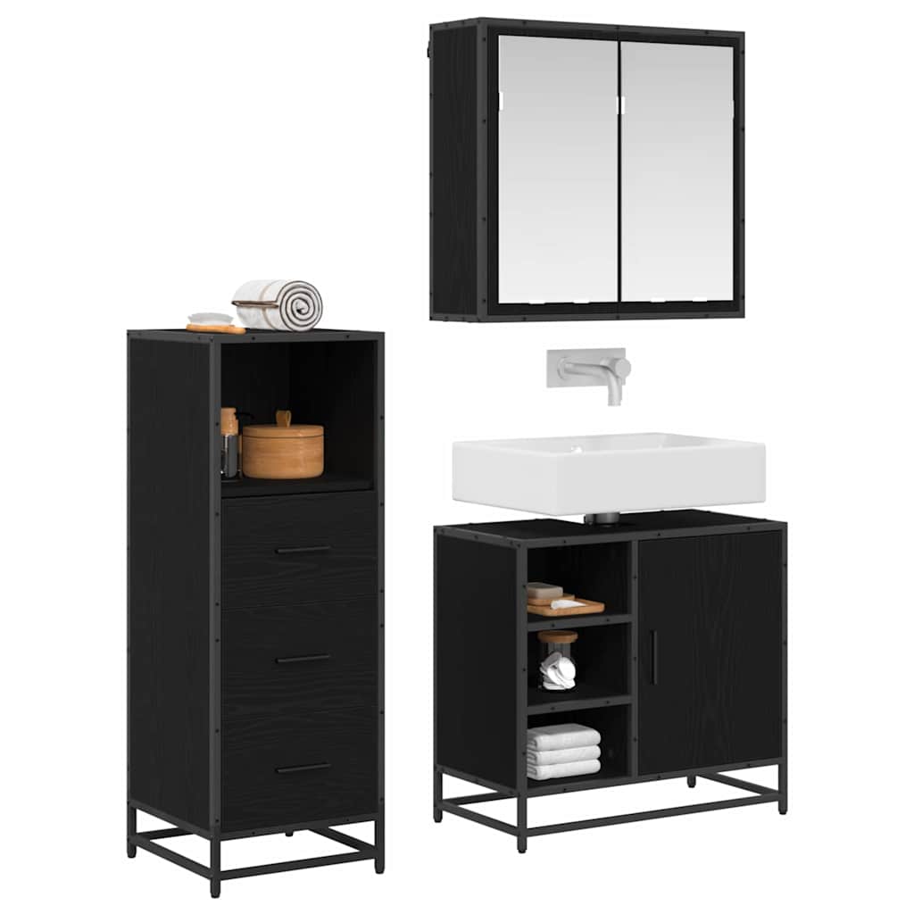 Bathroom Furniture Set 3 pcs Black Oak Engineered Wood
