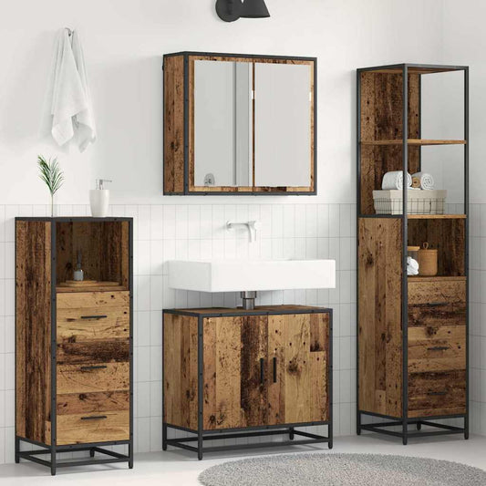 Bathroom Furniture Set with Door 4 pcs Old Wood Engineered Wood
