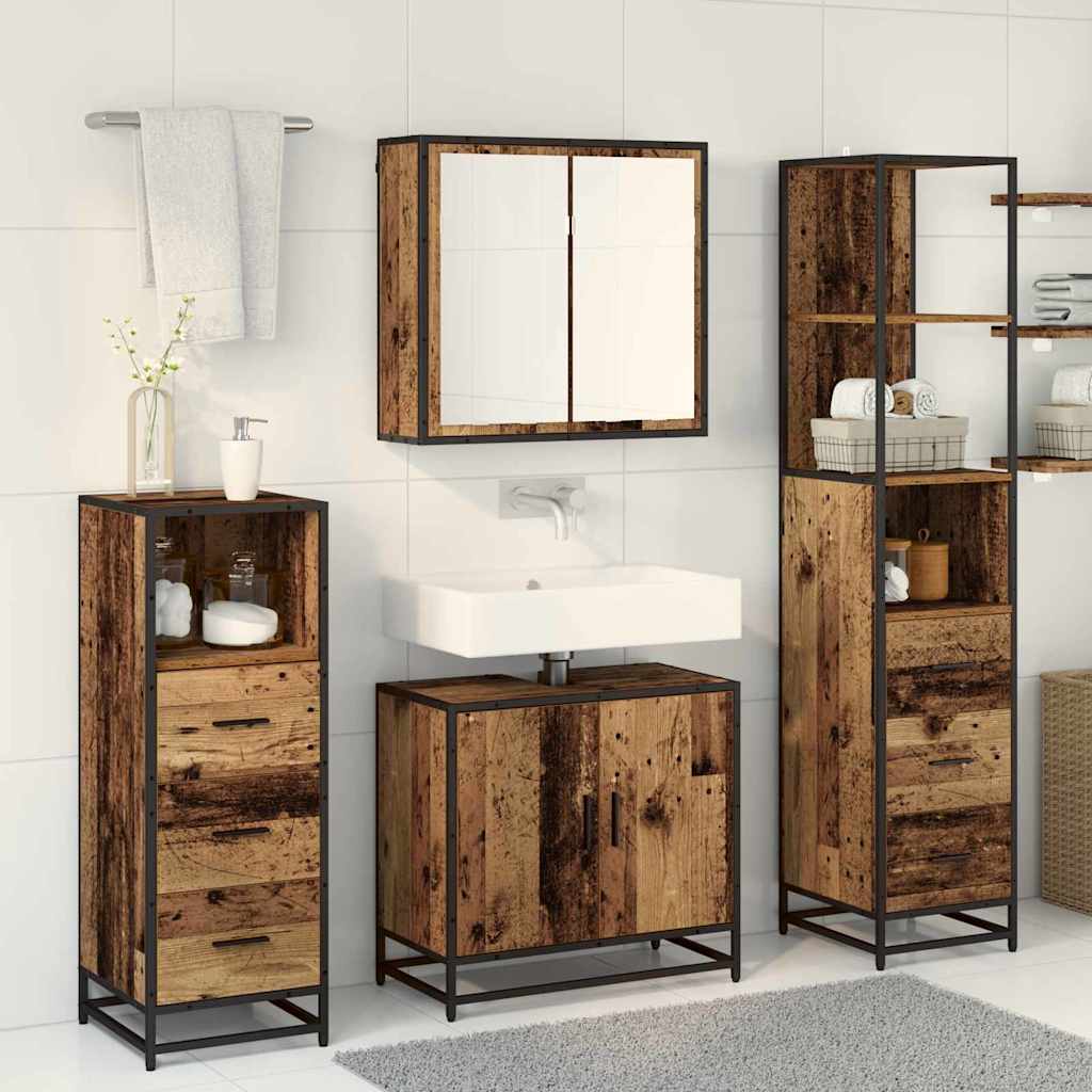Bathroom Furniture Set with Door 4 pcs Old Wood Engineered Wood