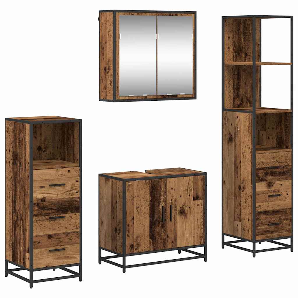 Bathroom Furniture Set with Door 4 pcs Old Wood Engineered Wood