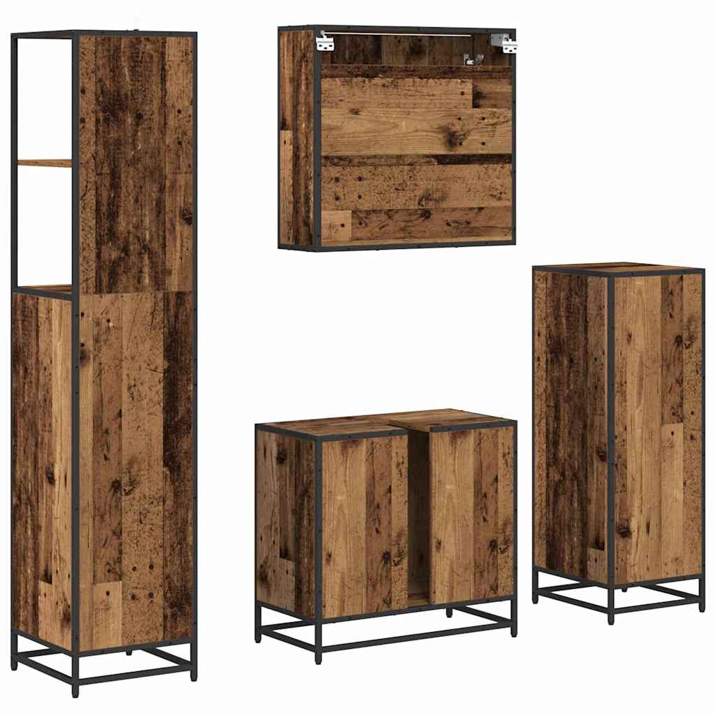 Bathroom Furniture Set with Door 4 pcs Old Wood Engineered Wood
