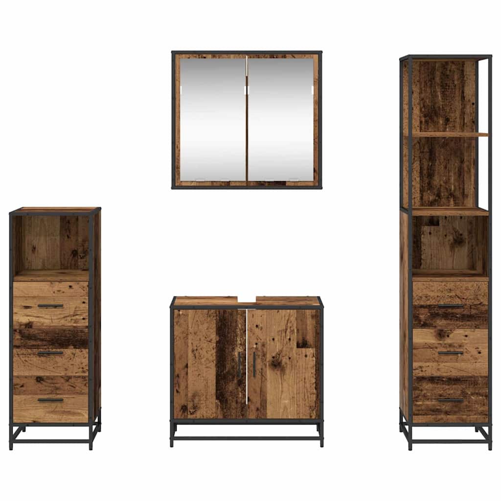 Bathroom Furniture Set with Door 4 pcs Old Wood Engineered Wood