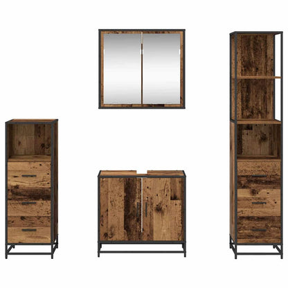 Bathroom Furniture Set with Door 4 pcs Old Wood Engineered Wood