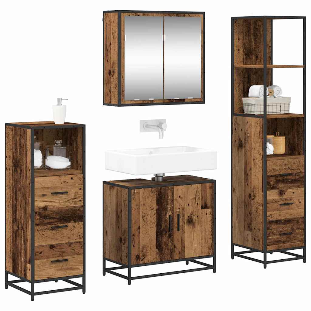Bathroom Furniture Set with Door 4 pcs Old Wood Engineered Wood