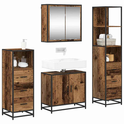 Bathroom Furniture Set with Door 4 pcs Old Wood Engineered Wood