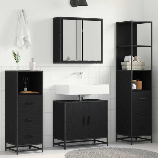 Bathroom Furniture Set 4 pcs Black Oak Engineered Wood