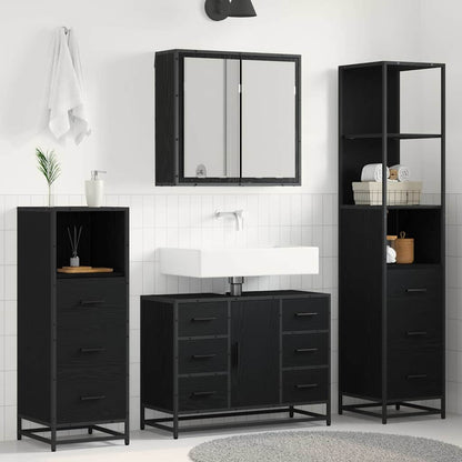 Bathroom Furniture Set 3 pcs Black Oak Engineered Wood
