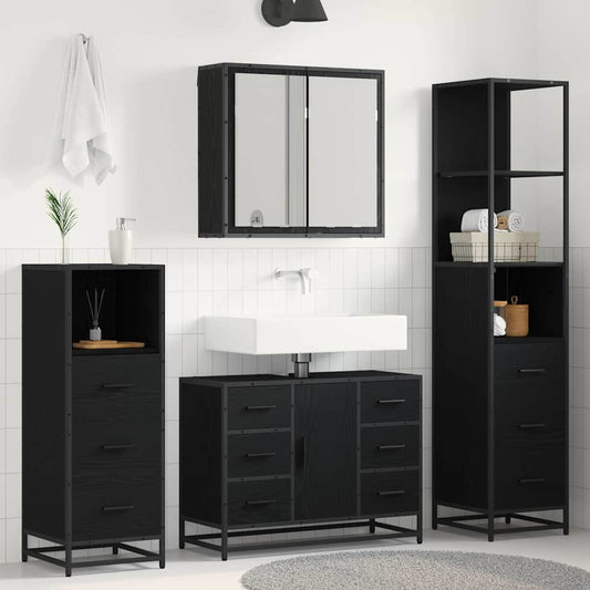 Bathroom Furniture Set 3 pcs Black Oak Engineered Wood