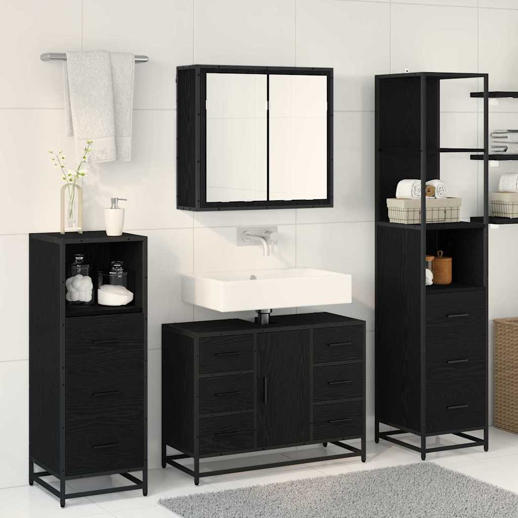 Bathroom Furniture Set 3 pcs Black Oak Engineered Wood