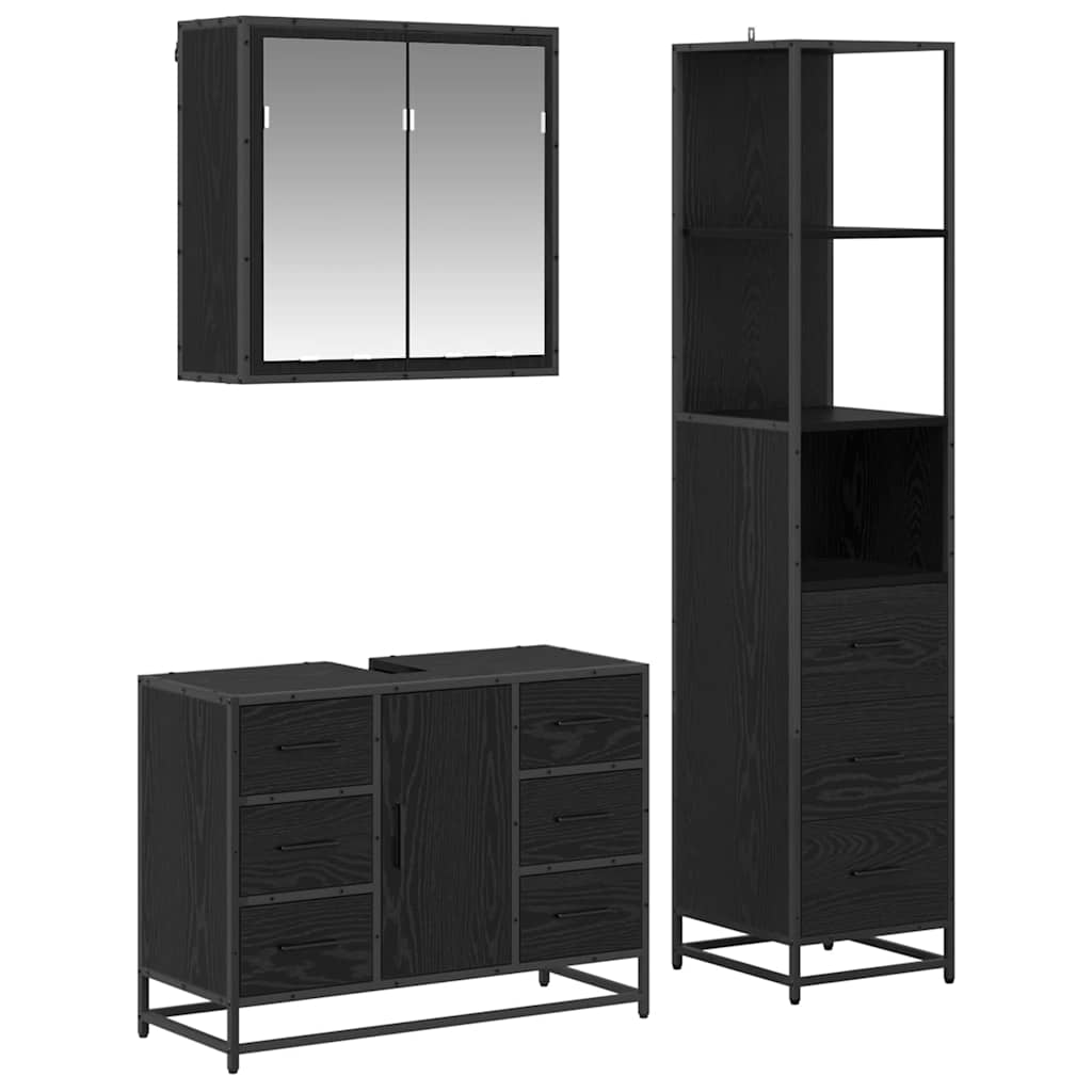 Bathroom Furniture Set 3 pcs Black Oak Engineered Wood